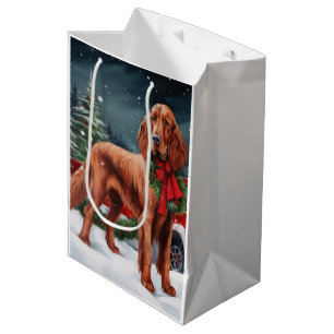 Irish Red Setter Dog in Snow Christmas Medium Gift Bag