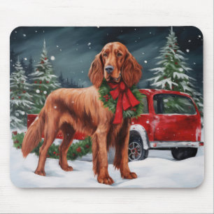 Irish Red Setter Dog in Snow Christmas Mouse Mat