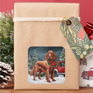 Irish Red Setter Dog in Snow Christmas Square Sticker
