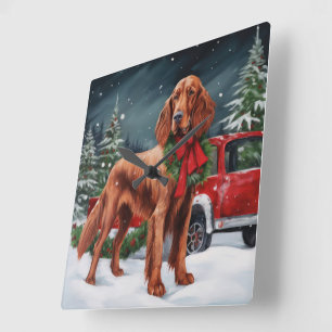 Irish Red Setter Dog in Snow Christmas Square Wall Clock