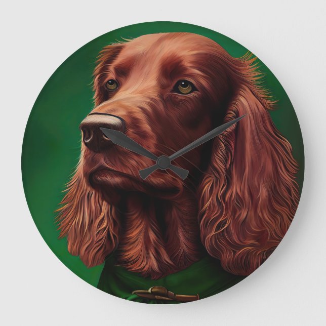 Irish Red Setter Dog in St. Patrick's Day Dress Large Clock (Front)