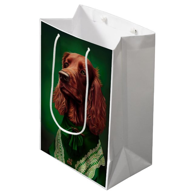 Irish Red Setter Dog in St. Patrick's Day Dress Medium Gift Bag (Front Angled)