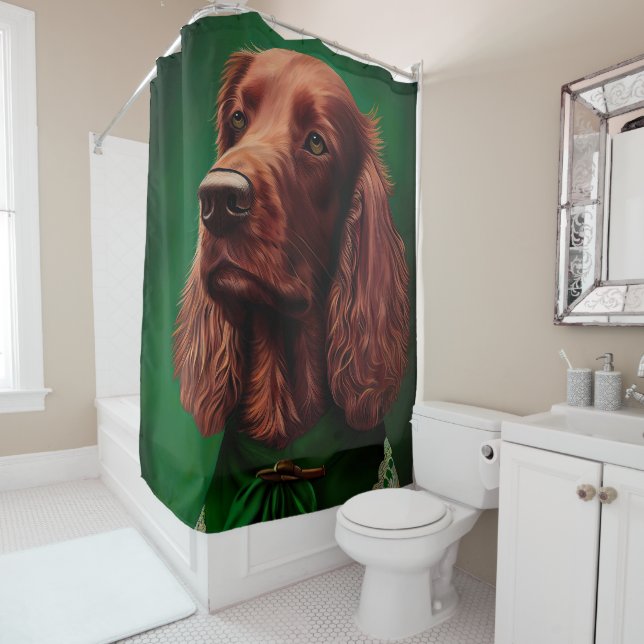 Irish Red Setter Dog in St. Patrick's Day Dress Shower Curtain (In Situ)