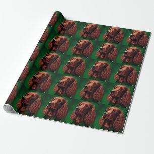 Irish Red Setter Dog in St. Patrick's Day Dress Wrapping Paper