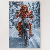 Irish Red Setter Dog Riding Motorcycle Christmas