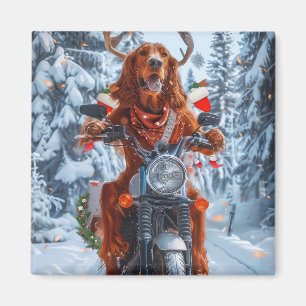 Irish Red Setter Dog Riding Motorcycle Christmas Magnet