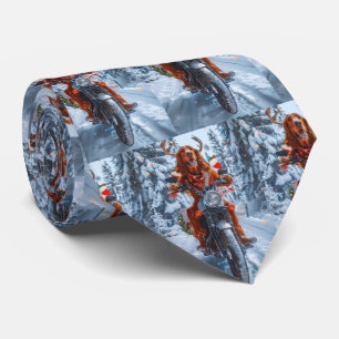 Irish Red Setter Dog Riding Motorcycle Christmas Tie
