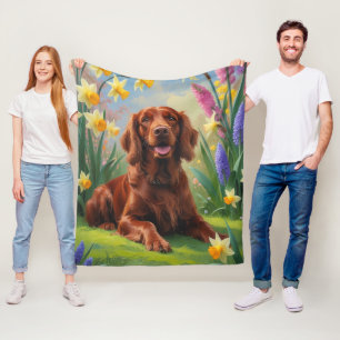 Irish Red Setter Dog Spring Flowers Painting  Fleece Blanket