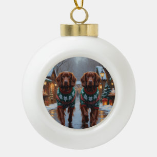 Irish Red Setter Dogs Christmas Snow Holiday Ceramic Ball Christmas Ornament