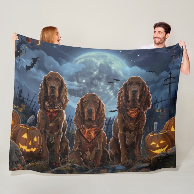 Irish Red Setter Halloween Spooky Fleece Blanket (In Situ)