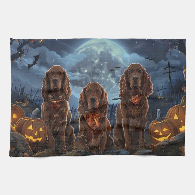 Irish Red Setter Halloween Spooky Tea Towel (Horizontal)
