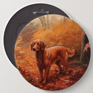 Irish Red Setter in Autumn Leaves Fall Inspire  6 Cm Round Badge