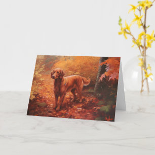 Irish Red Setter in Autumn Leaves Fall Inspire  Card