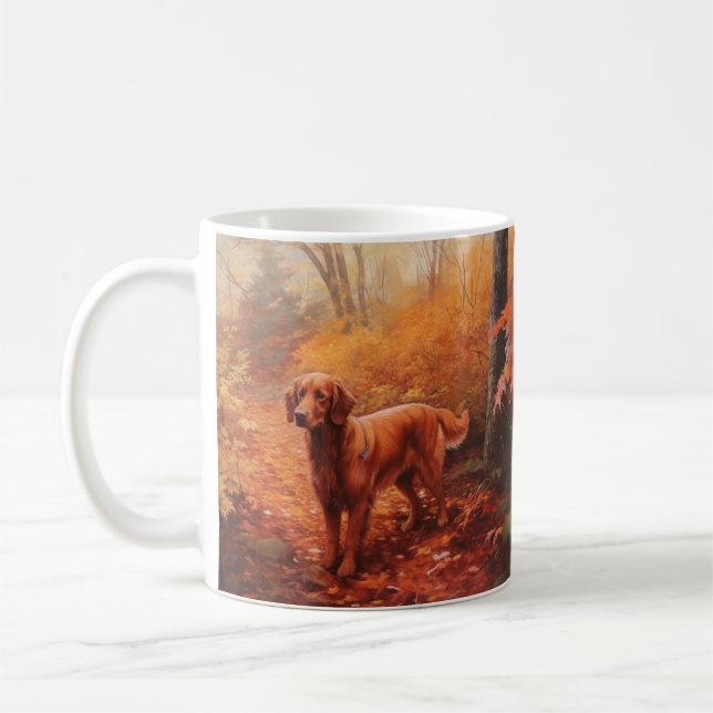 Irish Red Setter in Autumn Leaves Fall Inspire  Coffee Mug (Left)