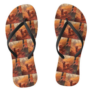 Irish Red Setter in Autumn Leaves Fall Inspire  Flip Flops