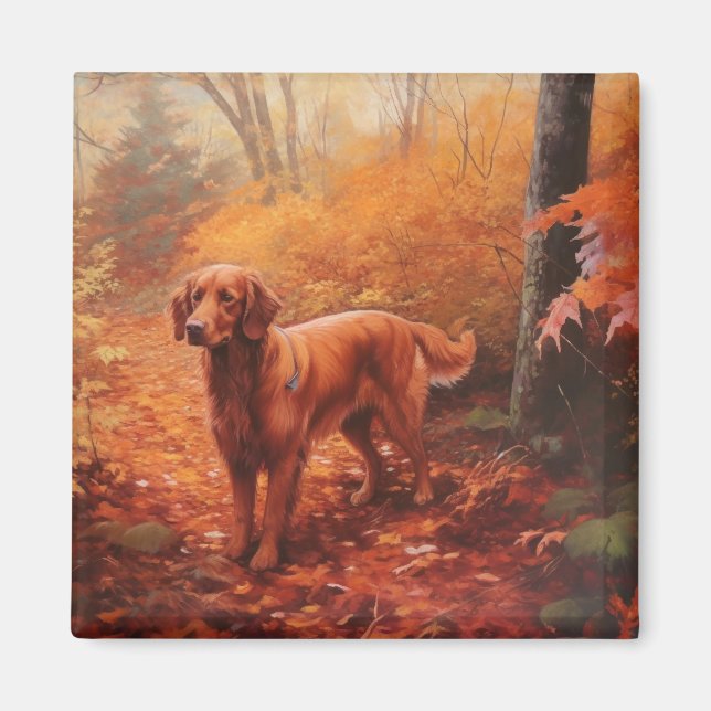 Irish Red Setter in Autumn Leaves Fall Inspire  Magnet (Front)
