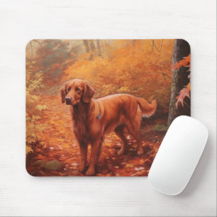 Irish Red Setter in Autumn Leaves Fall Inspire Mouse Mat