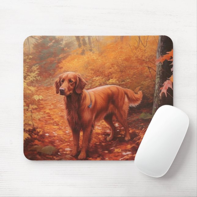 Irish Red Setter in Autumn Leaves Fall Inspire  Mouse Mat (With Mouse)