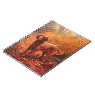 Irish Red Setter in Autumn Leaves Fall Inspire  Notebook