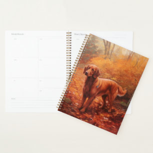 Irish Red Setter in Autumn Leaves Fall Inspire Planner