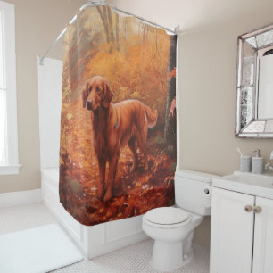 Irish Red Setter in Autumn Leaves Fall Inspire  Shower Curtain