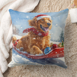 Irish Red Setter in Sledge Let it Snow Christmas Cushion