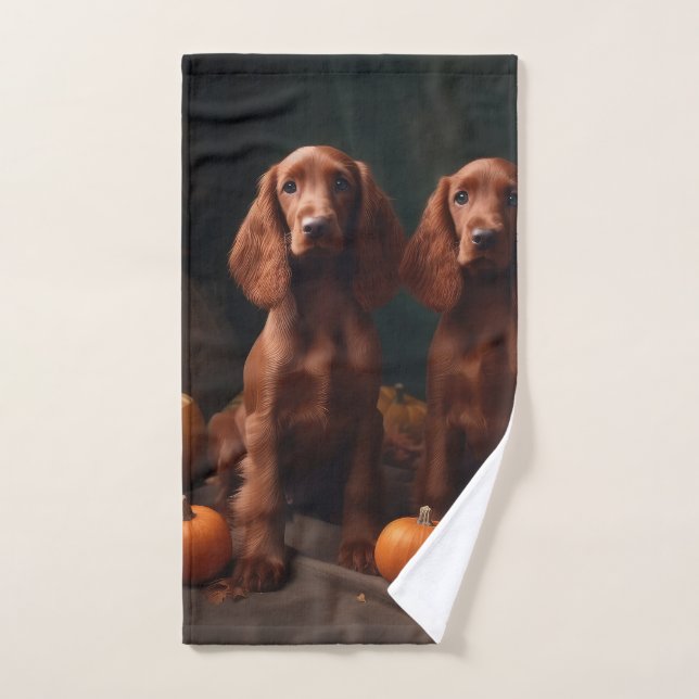 Irish Red Setter Puppy Autumn Delight Pumpkin Bath Towel Set (Hand Towel)
