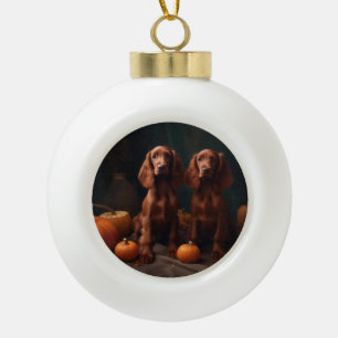 Irish Red Setter Puppy Autumn Delight Pumpkin Ceramic Ball Christmas Ornament