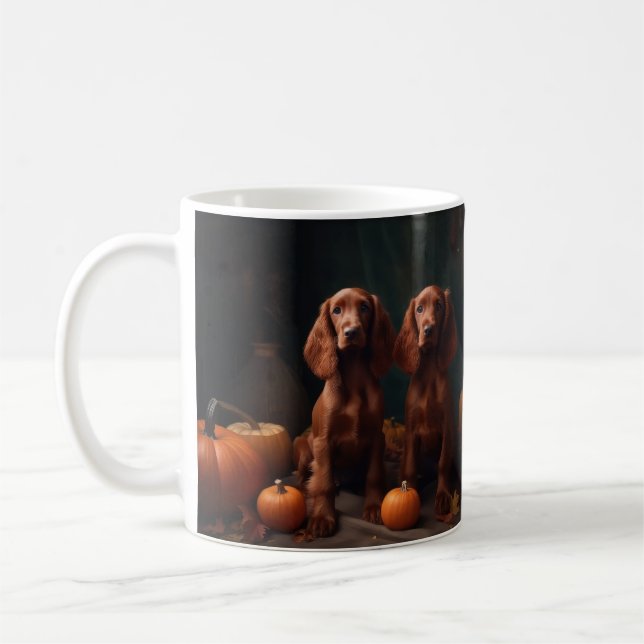 Irish Red Setter Puppy Autumn Delight Pumpkin Coffee Mug (Left)