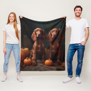 Irish Red Setter Puppy Autumn Delight Pumpkin Fleece Blanket