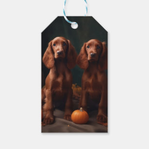 Irish Red Setter Puppy Autumn Delight Pumpkin Gift Tags