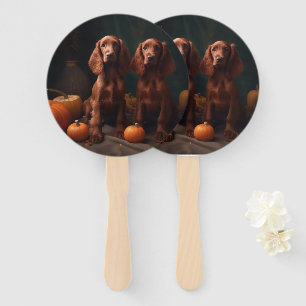 Irish Red Setter Puppy Autumn Delight Pumpkin Hand Fan