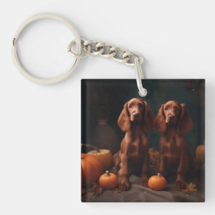 Irish Red Setter Puppy Autumn Delight Pumpkin Key Ring