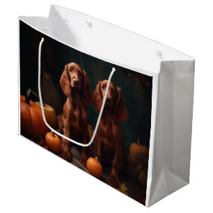 Irish Red Setter Puppy Autumn Delight Pumpkin Large Gift Bag
