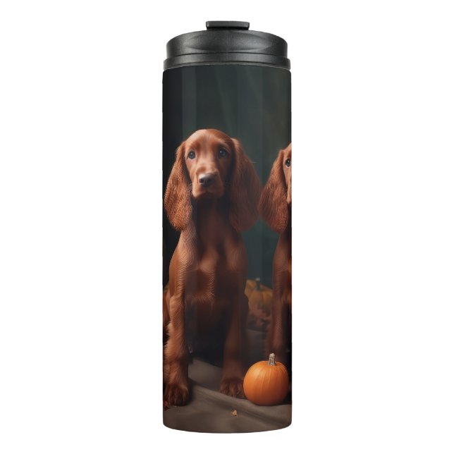 Irish Red Setter Puppy Autumn Delight Pumpkin Thermal Tumbler (Front)