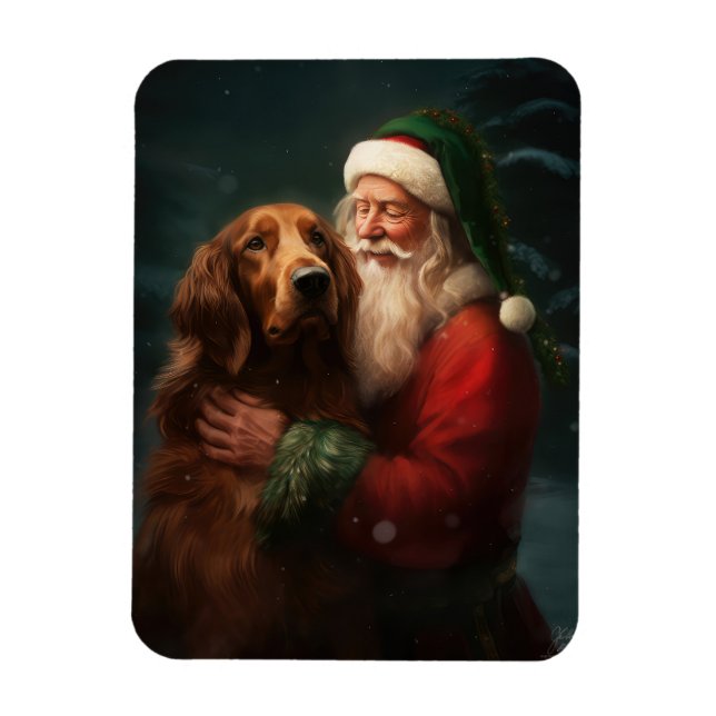 Irish Red Setter Santa Claus Festive Christmas Magnet (Vertical)