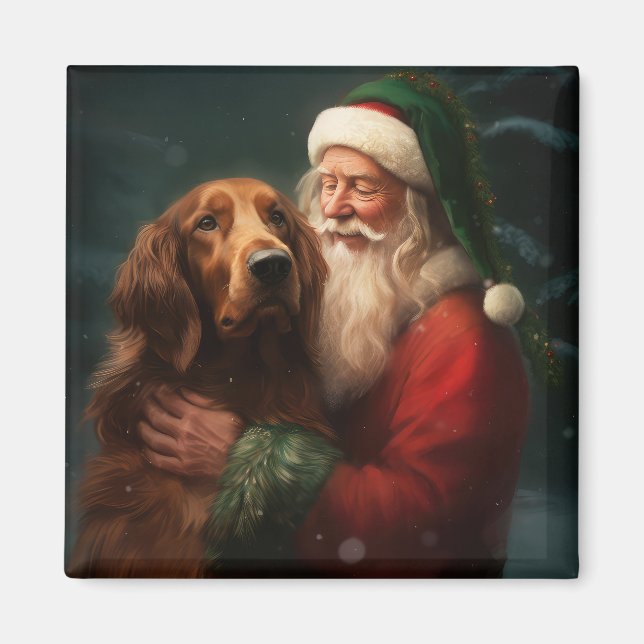 Irish Red Setter Santa Claus Festive Christmas Magnet (Front)