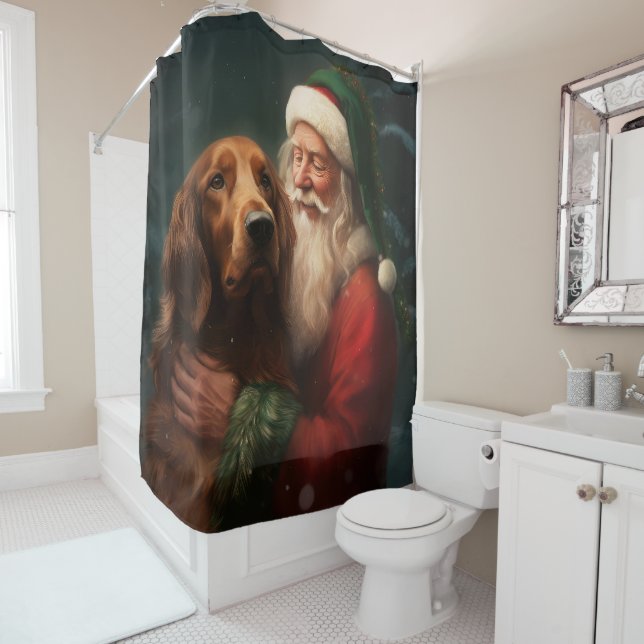 Irish Red Setter Santa Claus Festive Christmas Shower Curtain (In Situ)