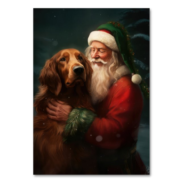 Irish Red Setter Santa Claus Festive Christmas Table Number (Front)