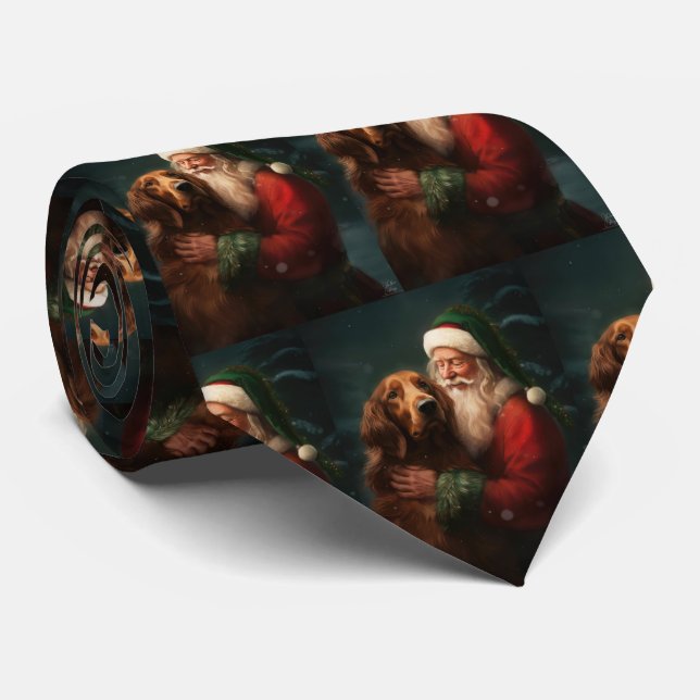 Irish Red Setter Santa Claus Festive Christmas Tie (Rolled)