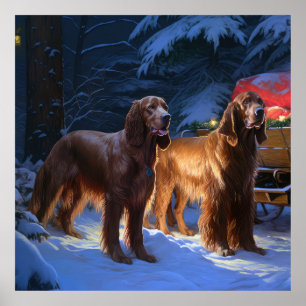 Irish Red Setter Snowy Sleigh Christmas Decor 