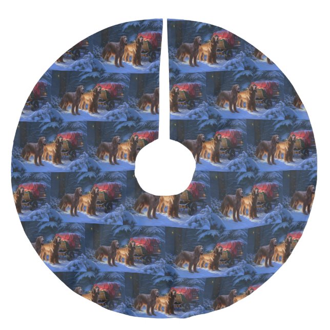 Irish Red Setter Snowy Sleigh Christmas Decor  Brushed Polyester Tree Skirt (Front)