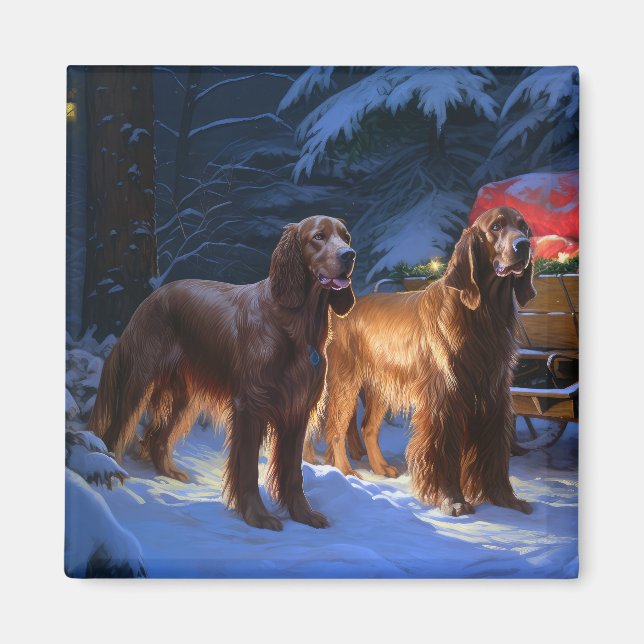 Irish Red Setter Snowy Sleigh Christmas Decor  Magnet (Front)