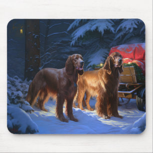 Irish Red Setter Snowy Sleigh Christmas Decor  Mouse Mat