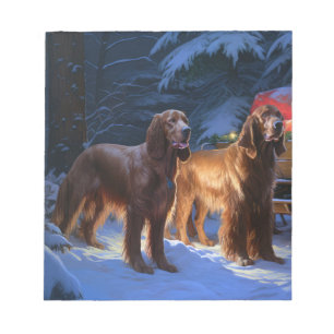 Irish Red Setter Snowy Sleigh Christmas Decor  Notepad