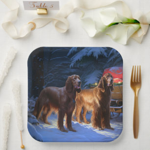 Irish Red Setter Snowy Sleigh Christmas Decor  Paper Plate