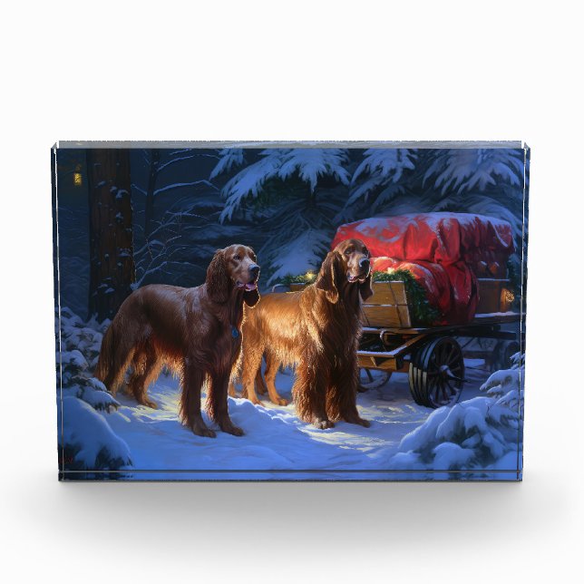 Irish Red Setter Snowy Sleigh Christmas Decor  Photo Block (Front)