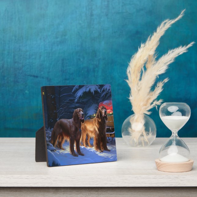 Irish Red Setter Snowy Sleigh Christmas Decor  Plaque (Insitu)