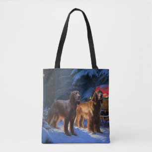 Irish Red Setter Snowy Sleigh Christmas Decor Tote Bag