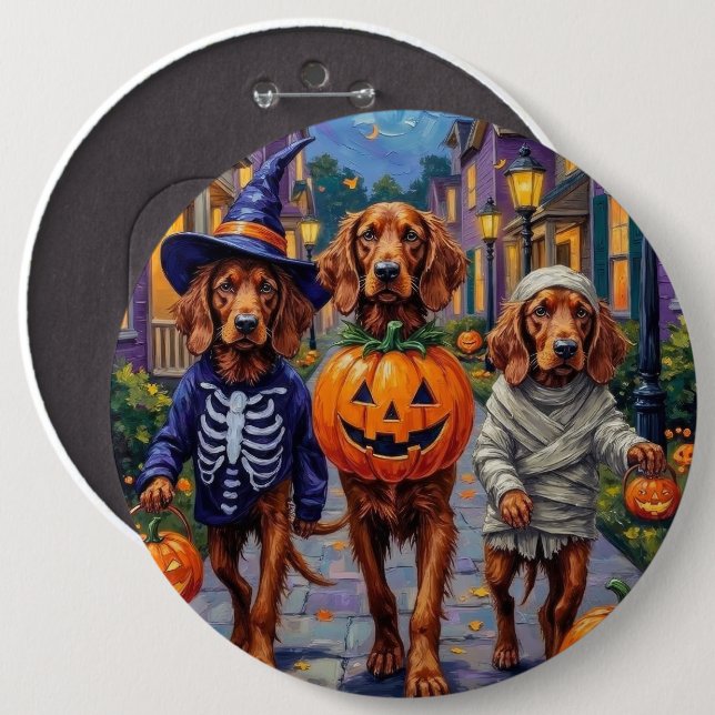 Irish Red Setter Trick-or-Treating Halloween 6 Cm Round Badge (Front & Back)